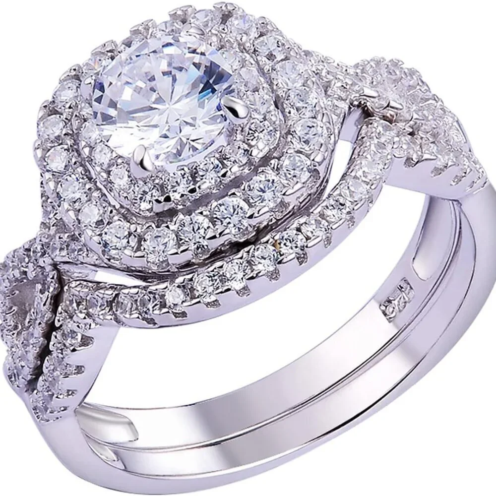 Wedding Band Sets Sterling Silver Cubic Zirconia Engagement Promise Ring